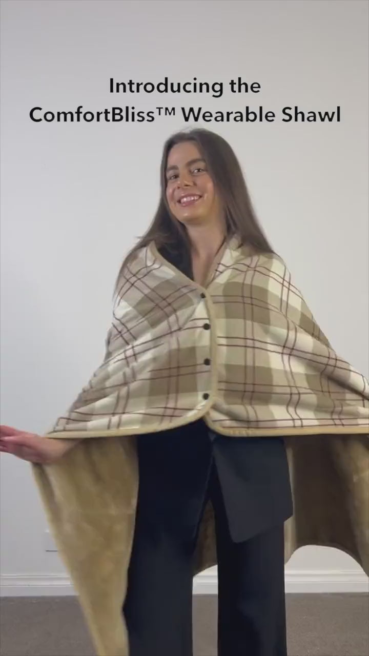 Load video: The ComfortBliss Wearable Shawl being worn
